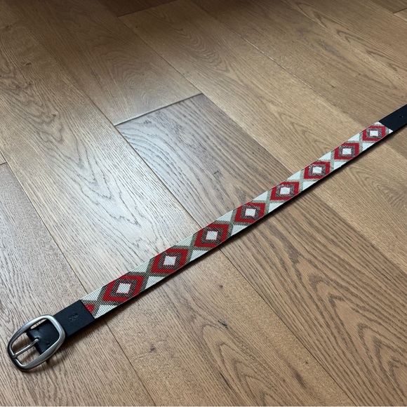 Frye Geo Pattern Beaded Leather Belt - NWOT - Size S 30” - Brown, Orange & Cream - Picture 2 of 8